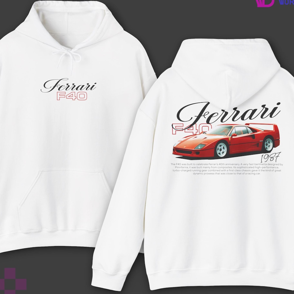 Ferrari, F40 Hoodie, Vintage Hoodie, Racing Hoodie, Sports Car Hoodie, Car Hoodie