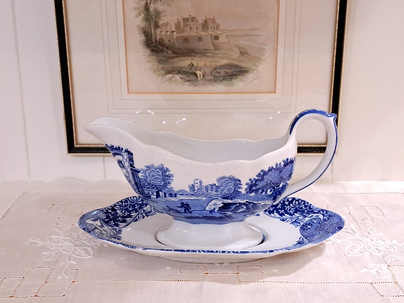 Spode Italian England Gravy Boat & Underplate Blue and White Etsy