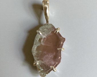 Estate 14Kt Gold Watermelon Tourmaline Pendant: Raw Gemstone Slice Necklace Estate