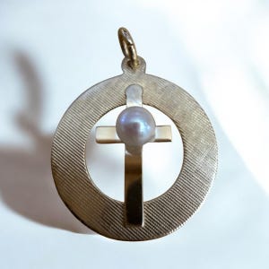 1950s 14K Yellow Gold Cross Pendant with Cultured Pearl | Vintage Faith Charm | Estate Religious Jewelry | Baptism | Catholic | Communion