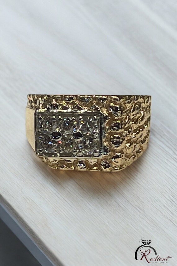 Men’s Gents Vintage 14kt yellow gold Diamond Nugg… - image 1