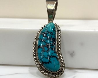 Sterling Silver Turquoise Pendant: Wilson Padilla Southwestern Necklace