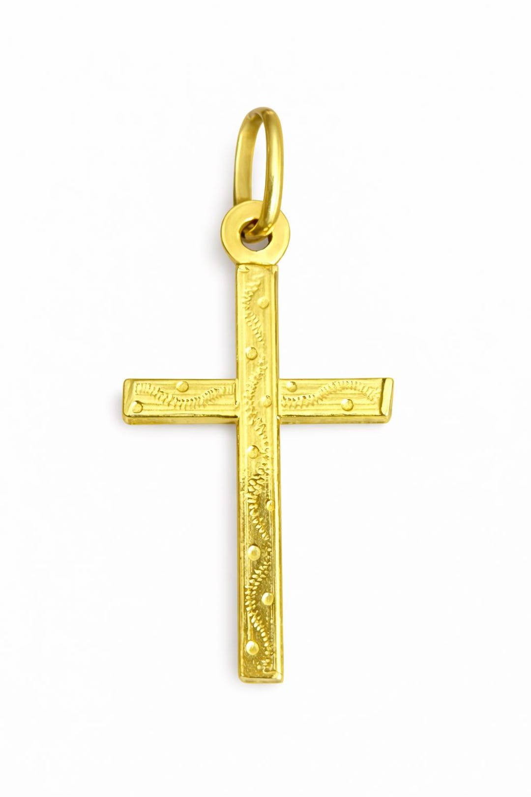 Vintage 18kt Yellow Gold Engraved Cross Pendant: Religious Charm