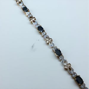 Vintage Estate Sterling Silver Gold Plated Bracelet with Natural Sapphires 7.5” Gemstone Jewelry 11.73g. Gift For Her.  Birthday Anniversary