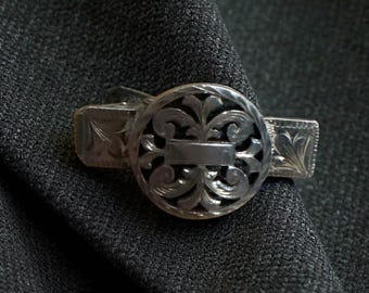 Pinza para corbata vintage de plata esterlina, diseño de pergamino mexicano, Plafina 925