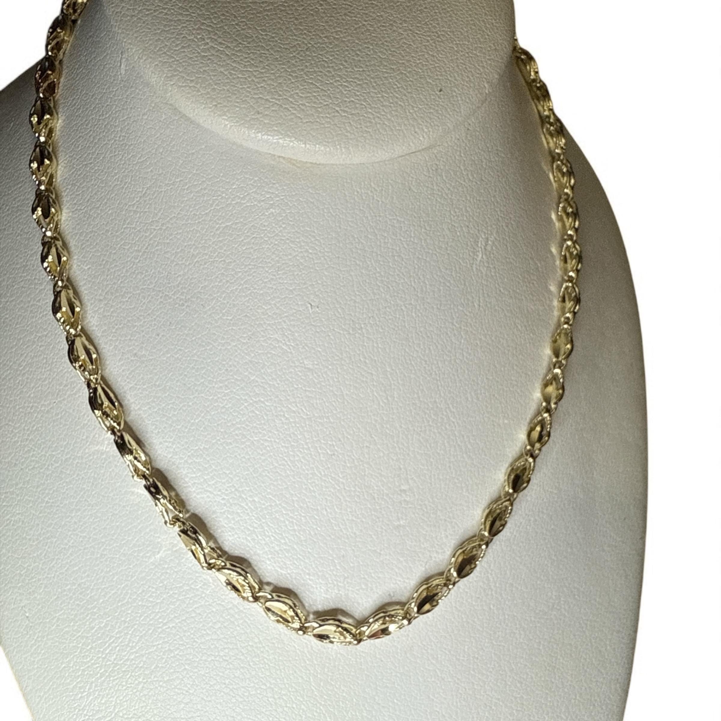 Vintage 10kt Gold Turkish Link Chain Necklace: Diamond Cut, 24