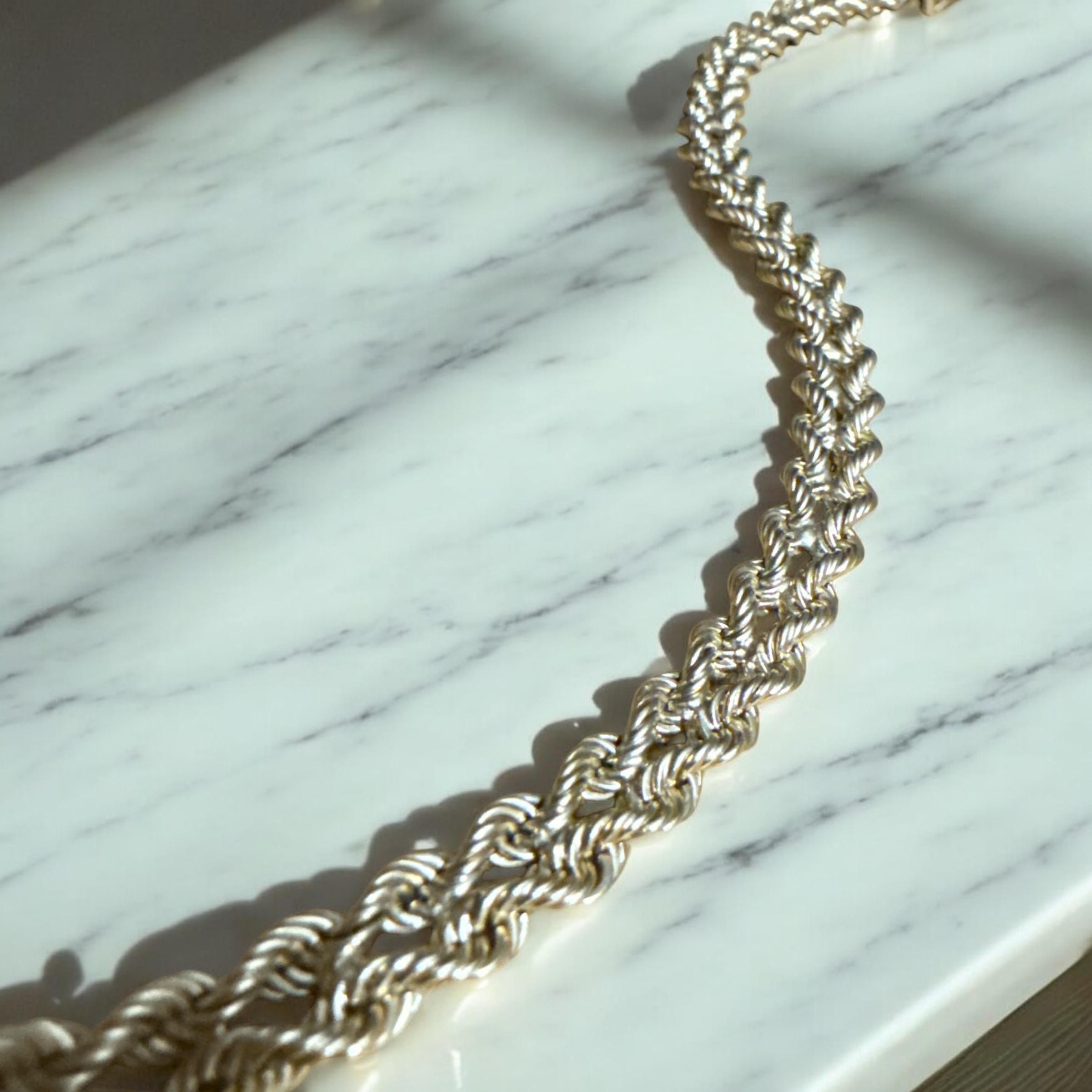 Vintage 14kt Yellow Gold Double Rope Chain Bracelet - 7 Inches 80s