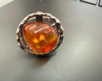 Vintage 925 Sterling Silber Bernstein Ring - Größe 7,5 Boho Statement