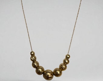 Vintage 14K Yellow Gold Beaded Necklace: Graduated Beads, 24" Whisper Chain
