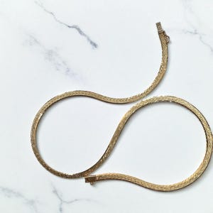 Vintage 14K Yellow Gold Reversible Herringbone Necklace | 16” Textured & Polished Flat Chain | 1980s 1990s Gold Chain | 3.82mm Wide.