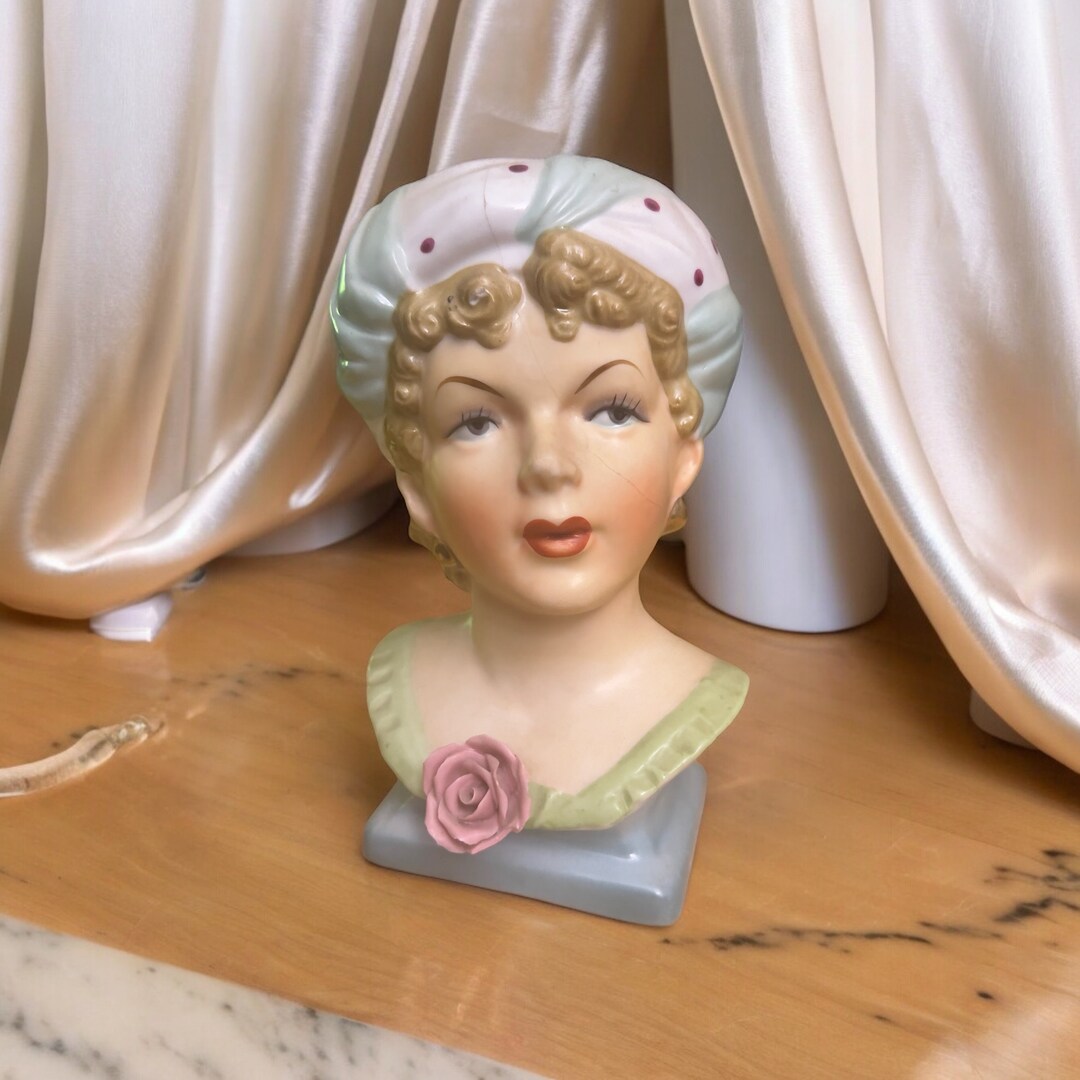 Vintage Blonde Lady Head Vase Ucagco Ceramics Hand Painted Turban