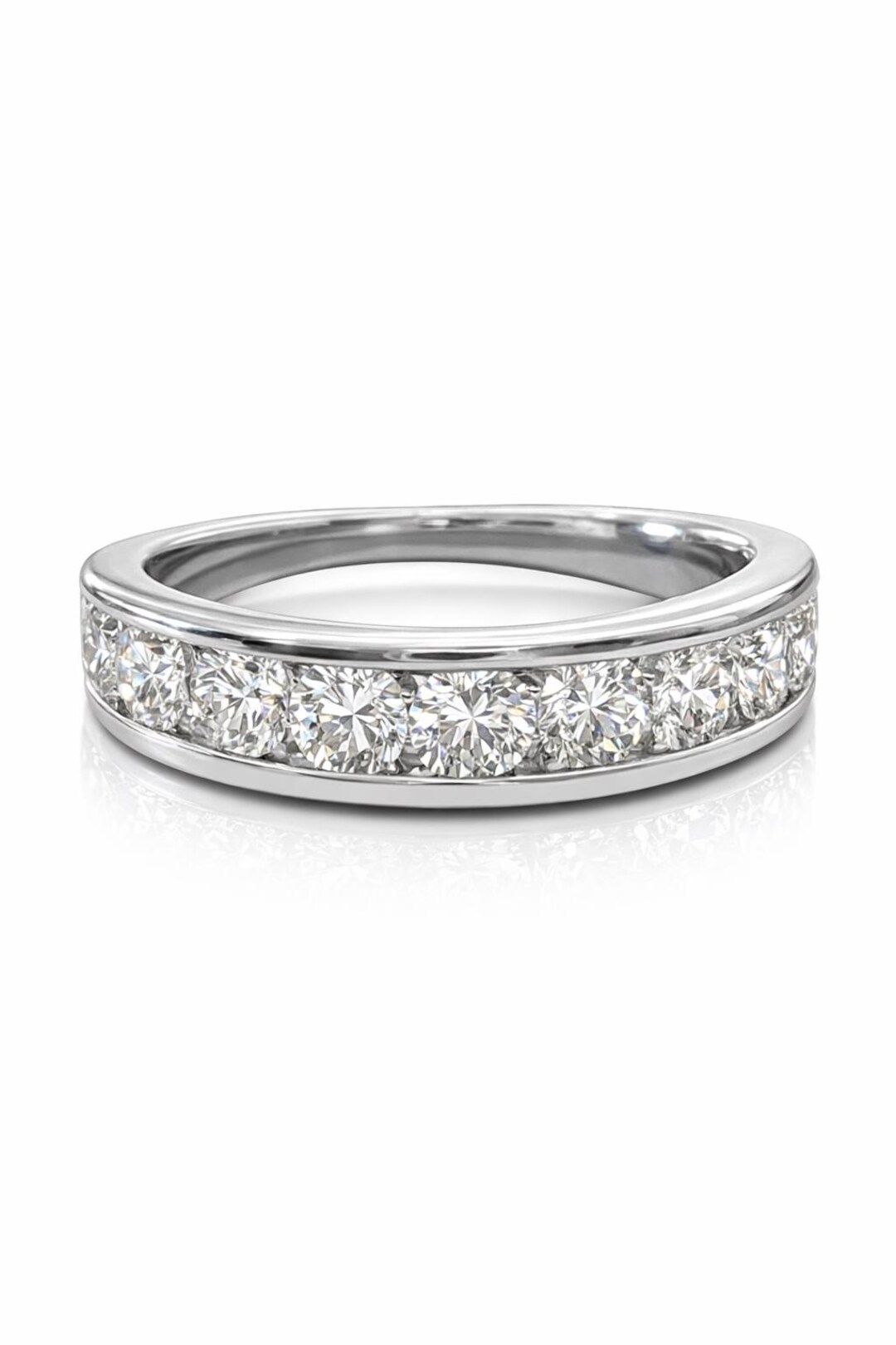 Vintage 14K White Gold Diamond Wedding Band • Channel Set Estate Ring ...
