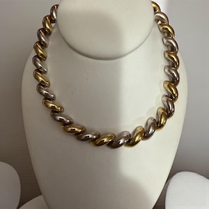 Vintage Estate Sterling Silver & Gold Plated San Marco Necklace 18 Inch Macaroni Link 47.47g 9mm Wide Bold Statement Jewelry.  Gift For Her