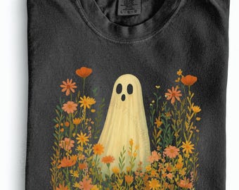 Vintage Ghost Wildflower Shirt Retro Flower Ghost Shirt Comfort Colors® Ghost Shirt Fall Halloween Floral Tee Cottagecore Ghost Plant Shirt