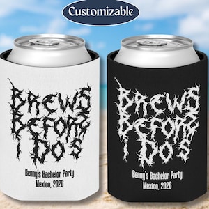 Personalized Bachelor Party Can Cooler Brews Before I Do Heavy Metal Custom Bachelor Party Brewery Bachelor Party Favor Groomsman Gift