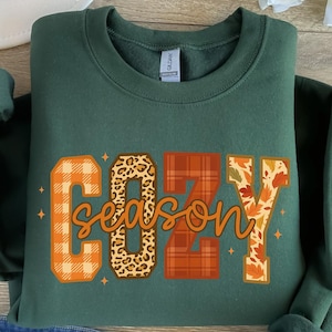 Cozy Season Sweatshirt Retro Fall Sweatshirt Get Cozy Sweatshirt Plaid Womens Fall Sweaters Fall Graphic Sweater Women Fall Sweater Weather
