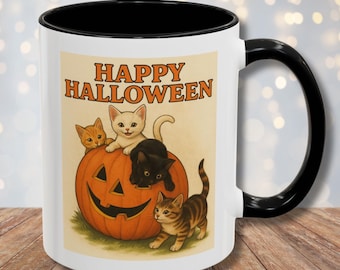 90s Vintage Halloween Mug 80s Vintage Halloween Coffee Cup Black Cat Mug Retro Pumpkin Mug Old School Halloween Mug Witchie Brew Spookie Mug