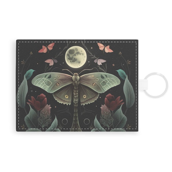 Cottagecore Lunar Moth Card Holder, Celectial Witchy Wallet, Goth Moth CardHolder, Gift For Goth, Moon Phase Dark Academia Giftcard Holder