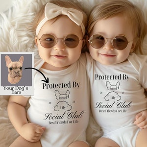 Protected by Pets Baby Bodysuit Custom Baby Shower Gift Custom Dogs and Cats Baby Bodysuit Personalized Baby Gift Custom Dog Portrait Ears