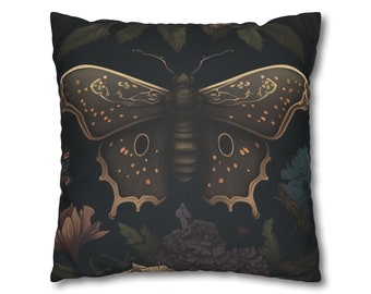 Cottagecore Lunar Moth Pillow Case, Celectial Witchy Pillow Case, Goth Moth Pillow Case, Gift For Goth, Moon Phase Dark Academia Pillow Case