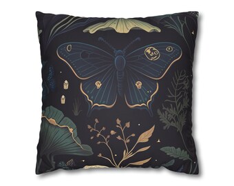 Cottagecore Lunar Moth Pillow Case, Celectial Witchy Pillow Case, Goth Moth Pillow Case, Gift For Goth, Moon Phase Dark Academia Pillow Case