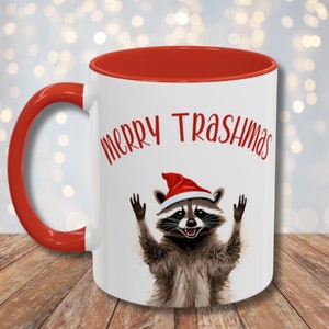 Taza de Navidad con mapache, taza de café con panda de basura, divertida taza de oficina sarcástica, taza de café con humor para Navidad, regalo de taza con mapache, regalo para amantes de los mapaches