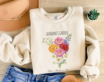 Custom Birthflower Grandma's Garden Sweatshirt Custom Birth Flower Sweatshirt Gift for Grandma Love Grows Here Mom's Garden Nanas Garden