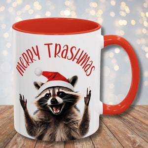 Taza de Navidad con mapache, taza de café con panda de basura, divertida taza de oficina sarcástica, taza de café con humor para Navidad, regalo de taza con mapache, regalo para amantes de los mapaches