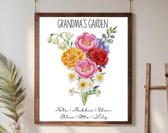 Birth Flower Bouquet Digital Download, Birth Month Custom Flower Bunch, Personalized Family Birth Flower Print Personalized Gift For Grandma