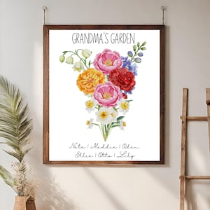Birth Flower Bouquet Digital Download, Birth Month Custom Flower Bunch, Personalized Family Birth Flower Print Personalized Gift For Grandma