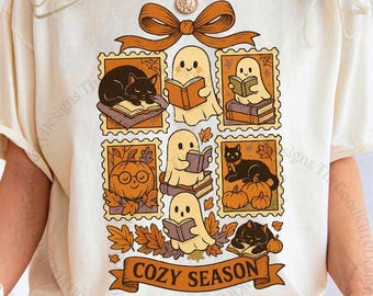 Halloween Book Lover Shirt Retro Reading Ghost Shirt Cozy Season Halloween Shirt Vintage Ghost Reading Shirt Comfort Colors® Books Ghost Tee