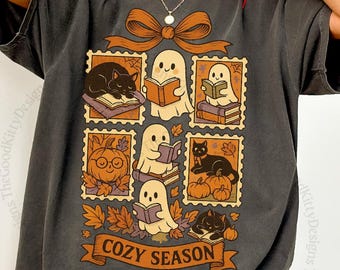 Halloween Book Lover Shirt Retro Reading Ghost Shirt Cozy Season Halloween Shirt Vintage Ghost Reading Shirt Comfort Colors® Books Ghost Tee