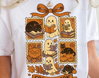 Halloween Book Lover Shirt Retro Reading Ghost Shirt Cozy Season Halloween Shirt Vintage Ghost Reading Shirt Comfort Colors® Books Ghost Tee