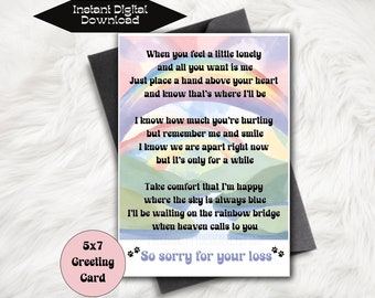 Pet Sympathy Card Rainbow Bridge Poem Dog Loss Card Cat Loss Card Dog Memorial Dog Loss Gift Cat Loss Card Loss of Pet Condolences Poem Card