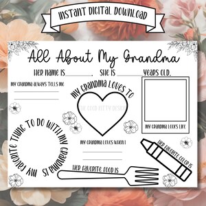 Stampabile per la festa della mamma: tutto sulla mia nonna. Attività per la festa della mamma. Colorare per la festa della mamma. Pagina da colorare per la festa della mamma per la nonna Gigi.