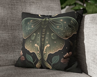 Cottagecore Lunar Moth Pillow Case, Celectial Witchy Pillow Case, Goth Moth Pillow Case, Gift For Goth, Moon Phase Dark Academia Pillow Case