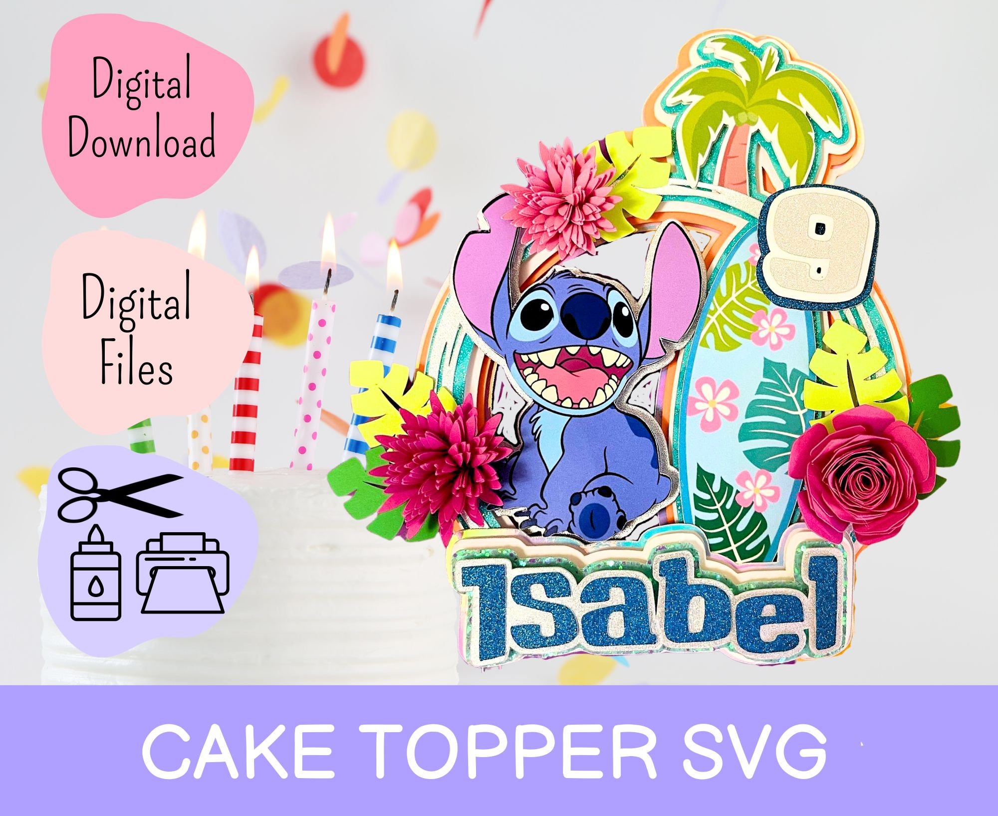 EDITABLE Lilo & Stitch Cake Topper, Fiesta de cumpleaños de Lilo y Stitch,  Personalizado Pool Cake Topper JPG, Archivo PDF, Imprimible Lilo Stitch  Cake Topper -  España