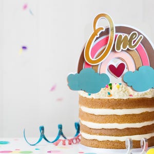Boho Rainbow Cake Topper SVG - Number 1 Cake Decor - Girl First Birthday Party Decoration