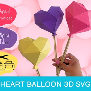 SVG Cut File Heart Balloons 3D - Decorazioni fai da te per feste romantiche, centrotavola per matrimoni e anniversari, facili da montare