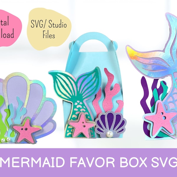 Magical Mermaid Party Favor Box SVG Template - DIY Candy Box