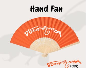 Tropicoquet Inspired Hand Fan – Orange Paper Folding Fan – Latin Forever Concert Fan – Festival Outfit Accessory – Concert Hand Fan