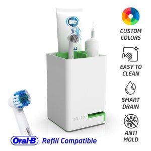 Compact toothbrush holder Oral b and Phillips Sonicare compatible with anti mould system
