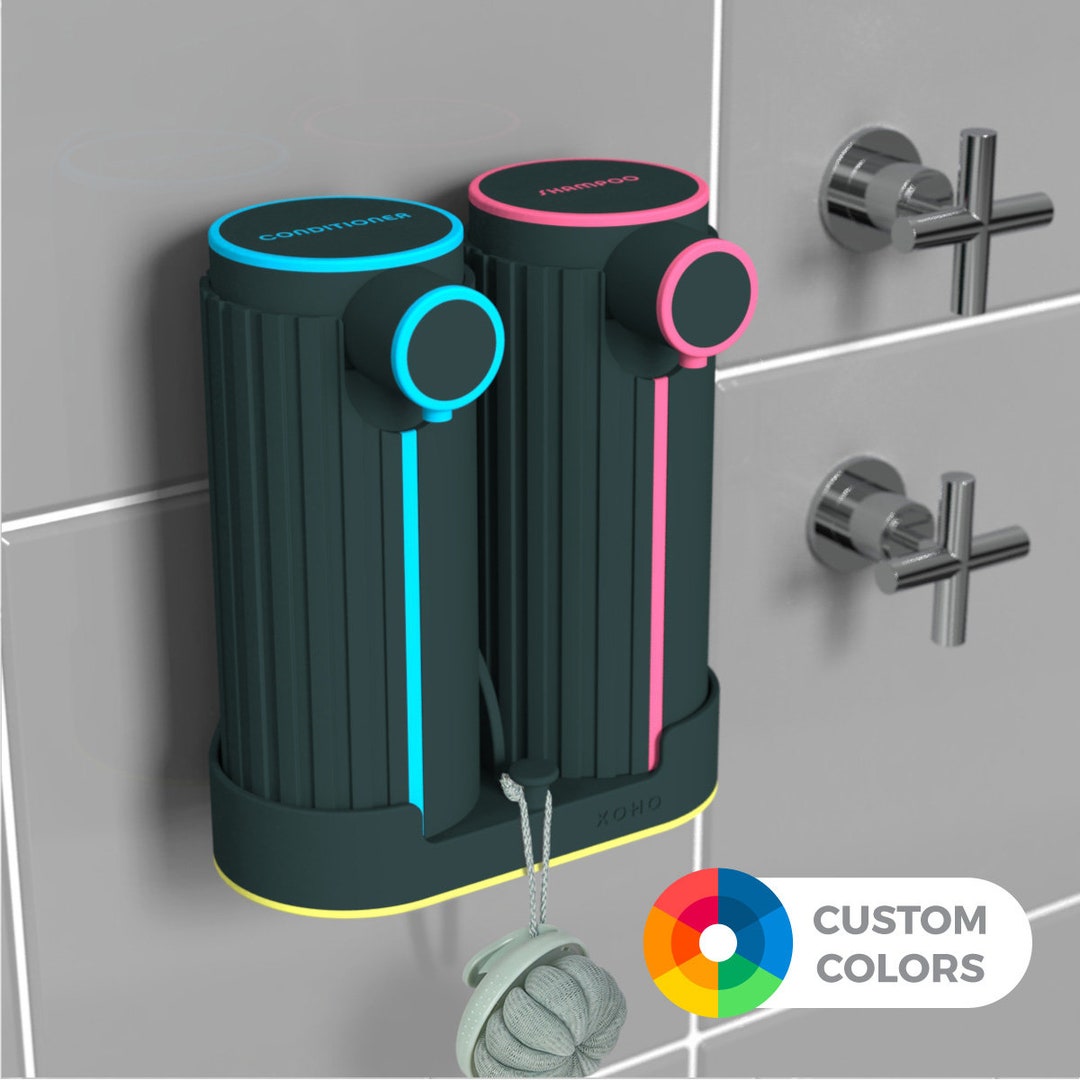 Bathroom Soap Dispenser Set With Shelf • Airbnb Shampoo Dispensers Set ...