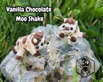 Neapolitan Cow Mircro Fidget Earrings, Articulating 3D Printed Jewelry, Hypoallergenic Jewelry, Orb Weaver 3D, Cute Farm Animal Jewelry