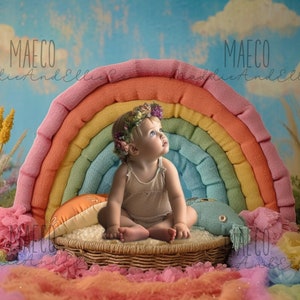 Rainbow Floral Newborn Digital Backdrop: Boho Baby Photography (Set of 6)