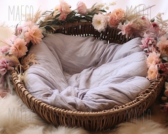 Floral basket for newborn photography, newborn digital backdrop, set of 2 images
