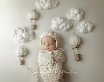 Hot Air Balloon Newborn Photography Digital Backdrop (Digital Download)