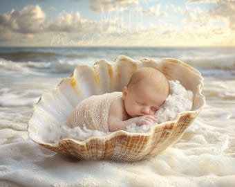 Seashell Newborn Digital Backdrop: Beach Photography Prop (Digital Download)