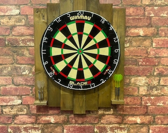 Handmade Rustic Wood Dartboard Backboard with Dart Holders