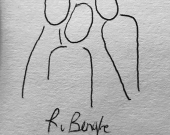 Rare Original Outline Drawing Sketch Of A Group Of People Very Unique Nice Black White Pen Drawing Modern Collectible Art Collectors Picture